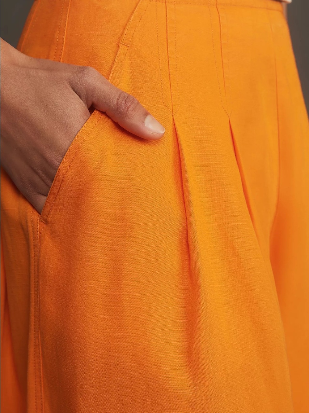 Maeve Linen Blend Pleat Front Wide Leg Culottes Pants Orange Size 8 - Picture 3 of 10
